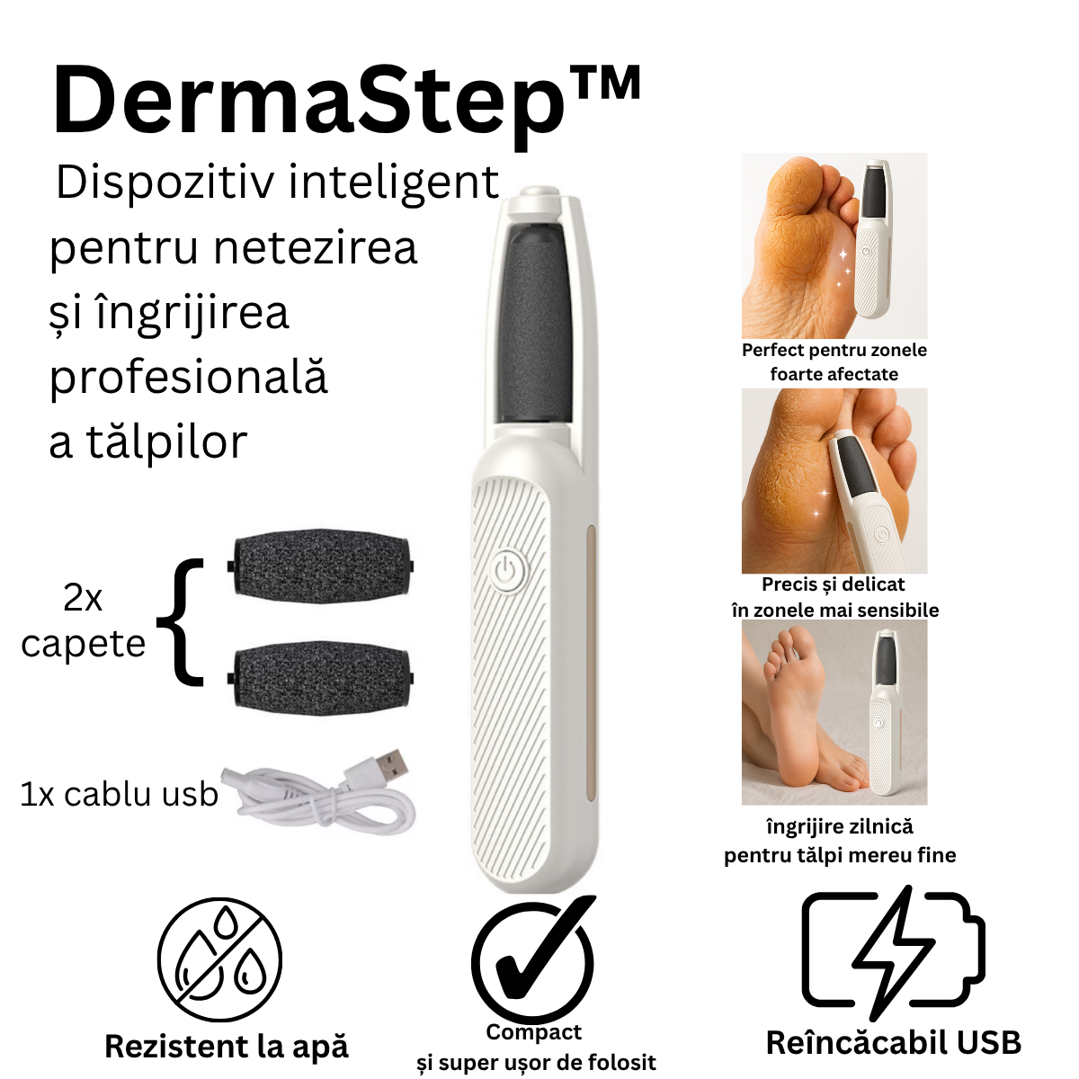 DermaStep™-Dispozitiv inteligent pentru netezirea și îngrijirea profesională a tălpilor